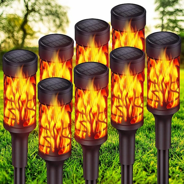 Solar tiki torch flame comparison: LED vs. propane - see the difference!