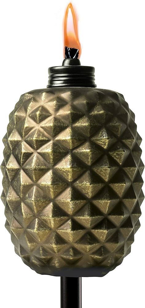 TIKI 6.5 in. Pineapple Paradise Glass Table Torch White/Gold (3-Pack)