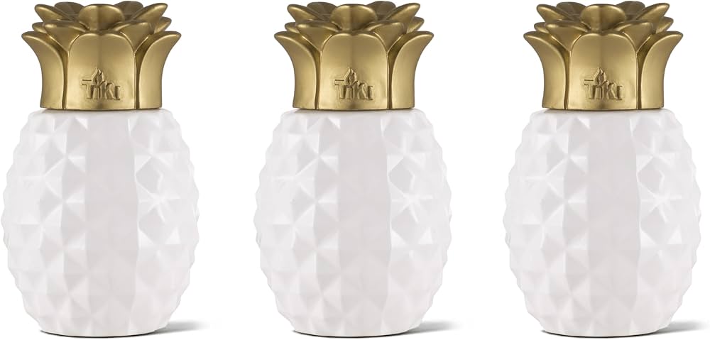 TIKI 6.5 in. Pineapple Paradise Glass Table Torch White/Gold (3-Pack)